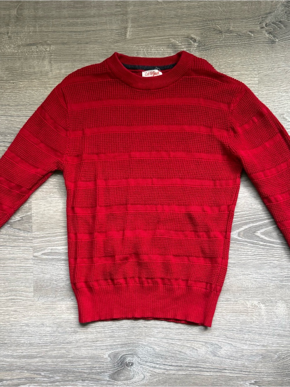 Cat & Jack Boy’s S(6/7) Red Striped Crewneck Sweater